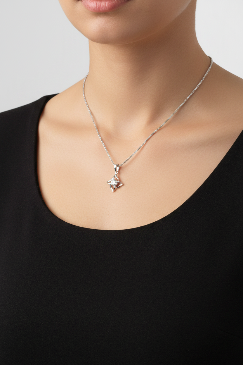 White Gold Pinwheel Diamond Pendant — Model Shot
