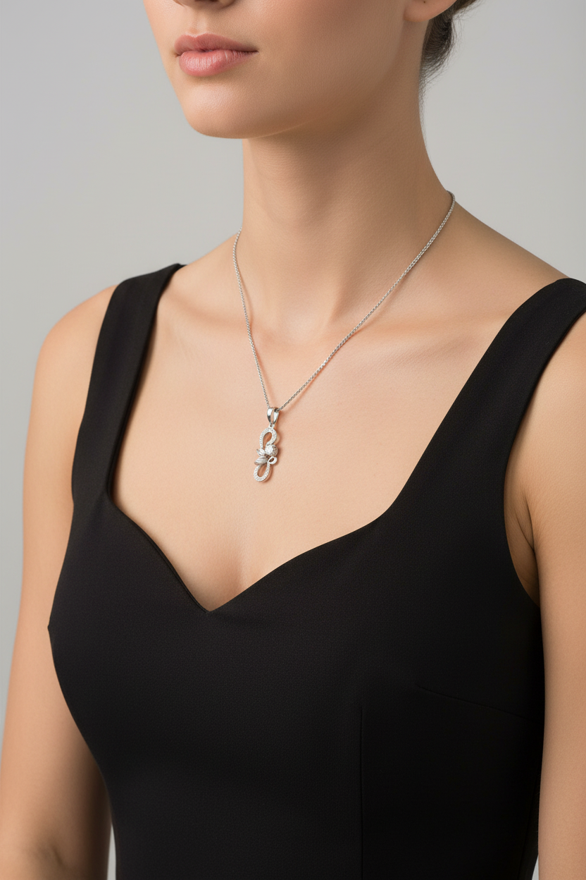 White Gold S-Curve Diamond Pendant — Model Shot